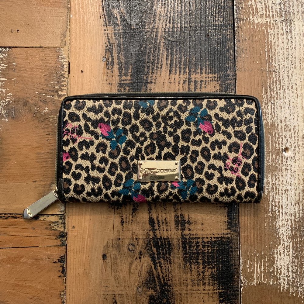 Betsey Johnson Zip Around Leopard Rose Wallet